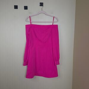 Jill Stuart Off-The-Shoulder Long Sleeve A-Line Cocktail Dress in Begonia Pink 2